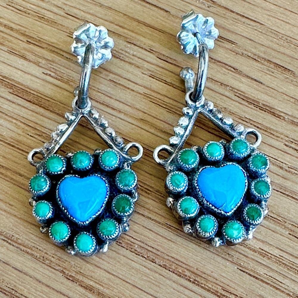 Vintage Leo Feeney designed Sterling Turquoise Heart Drop Earrings